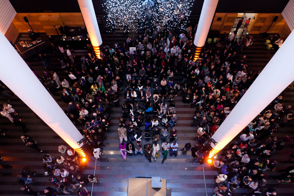 A large group of people seen from above