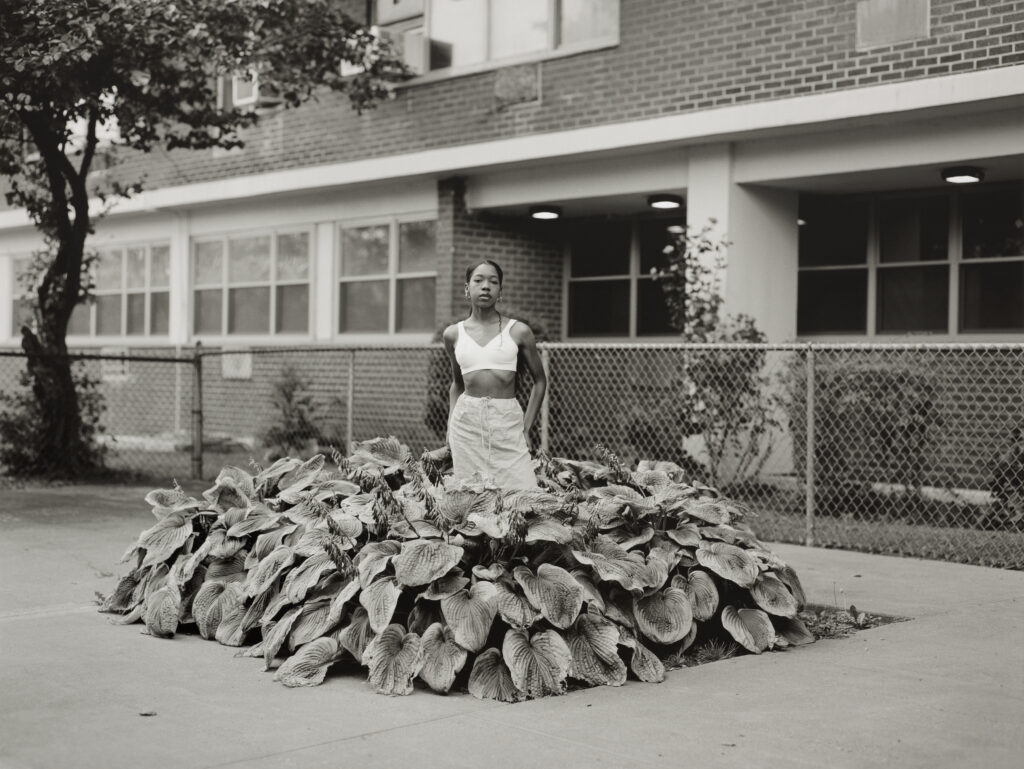 A black and white photography by artist Chanell Stone titled In Search of a Certain Eden, from the series Natura Negra.