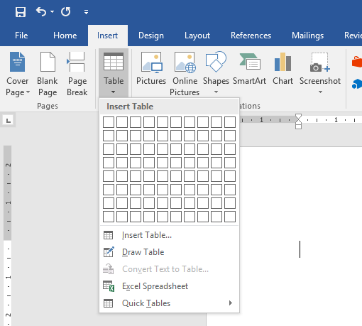 word insert table